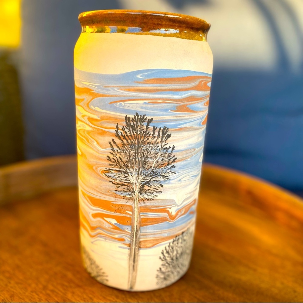 Vintage SEVIERVILLE POTTERY TN ART POTTERY 9" VASE, TREE